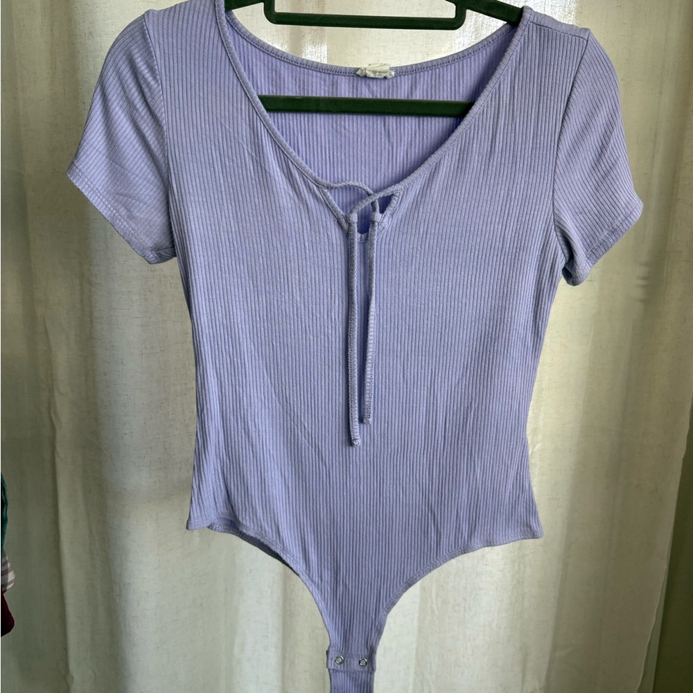 Garage Purple Tie Front Fitted Bodysuit